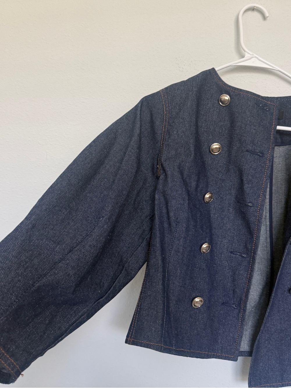 Ann Taylor Dark Blue Denim Double-Row Button Jacket - Picture 4 of 7